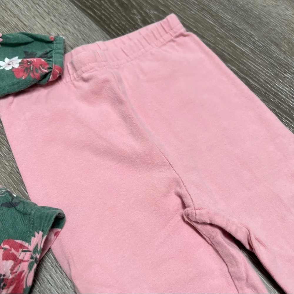CARTERS 2PC LONG SLEEVE SHIRT AND LEGGINGS OUTFIT GREEN PINK 18MO